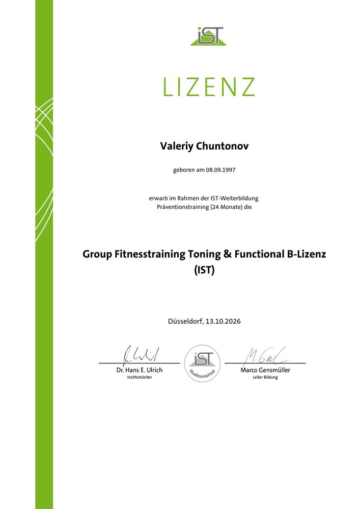 Group Fitnesstraining Toning & Functional B-Lizenz (IST)